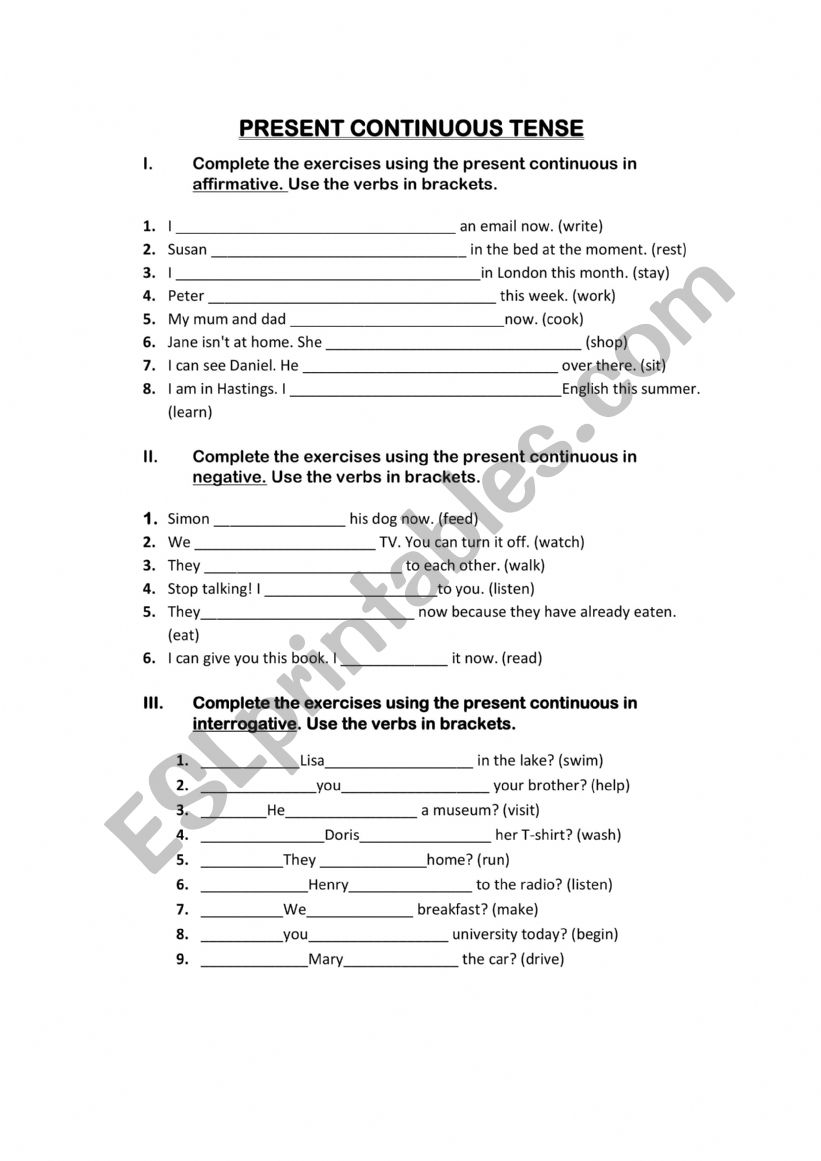 PRESENT CONTINUOUS TENSE worksheet