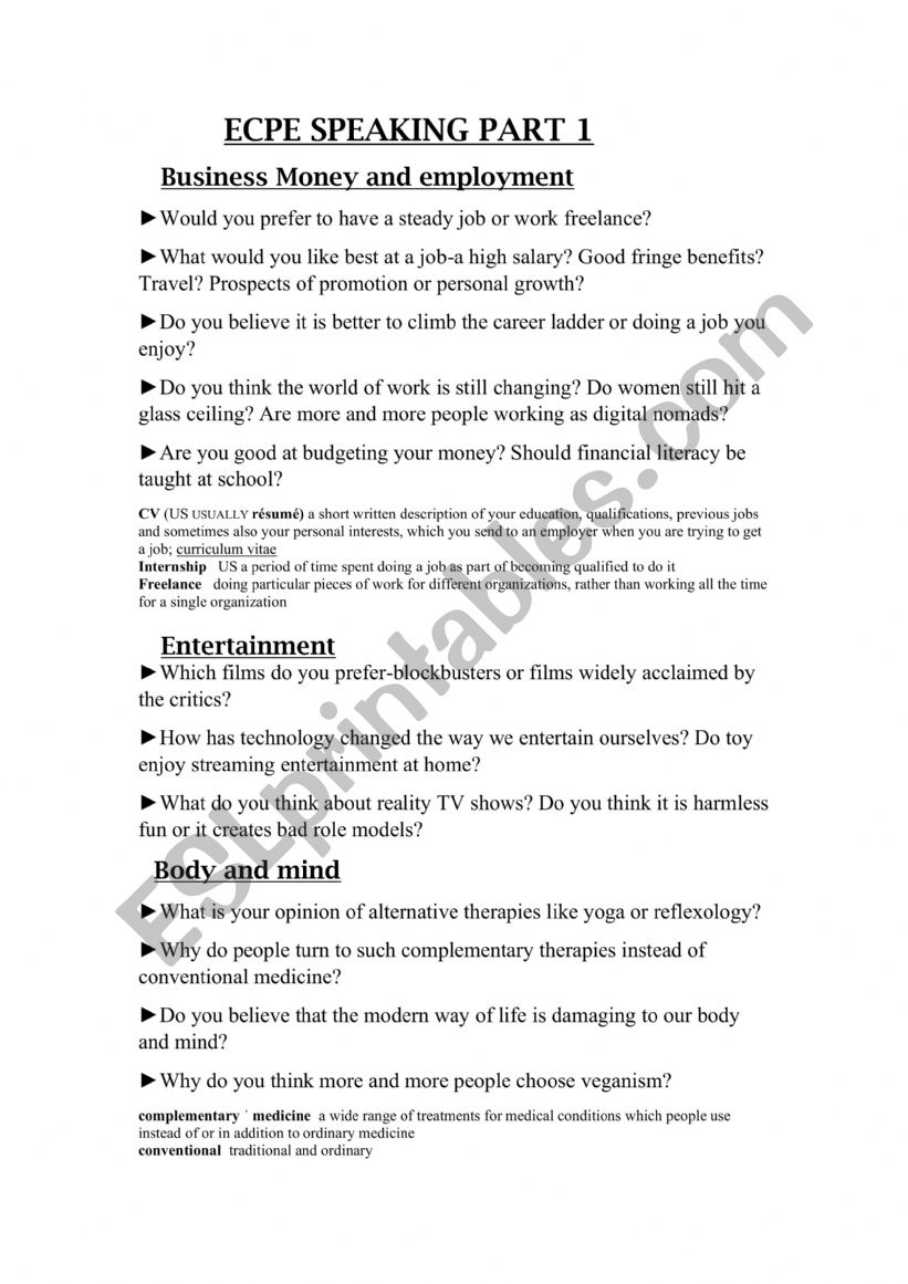 ECPE  SPEAKING  PRACTICE (PART 1)