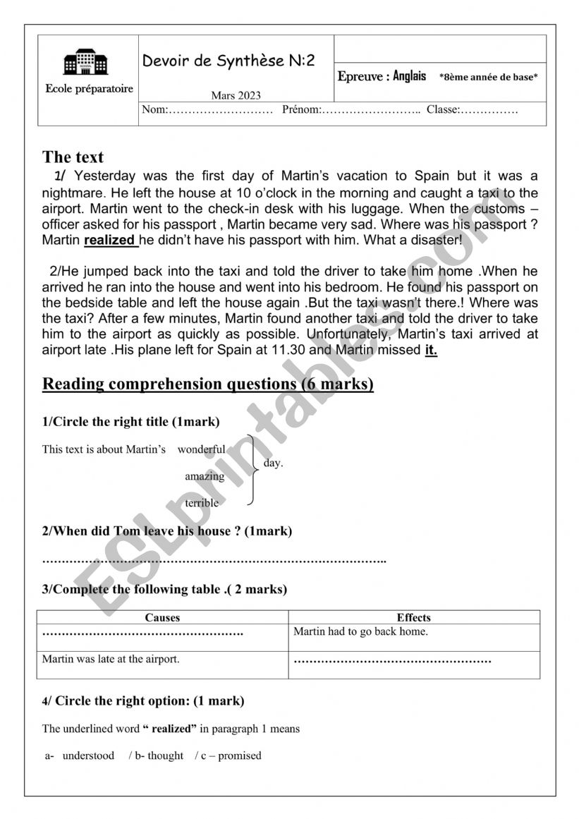 END OF TERM 2 TEST worksheet