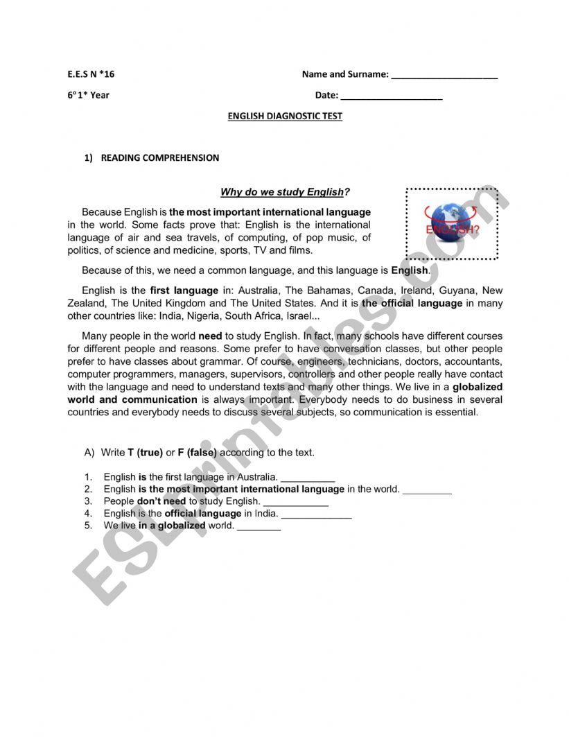 TEST worksheet