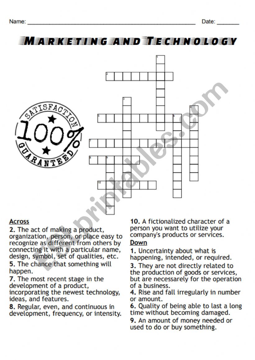 Marketing and Technology Crossword