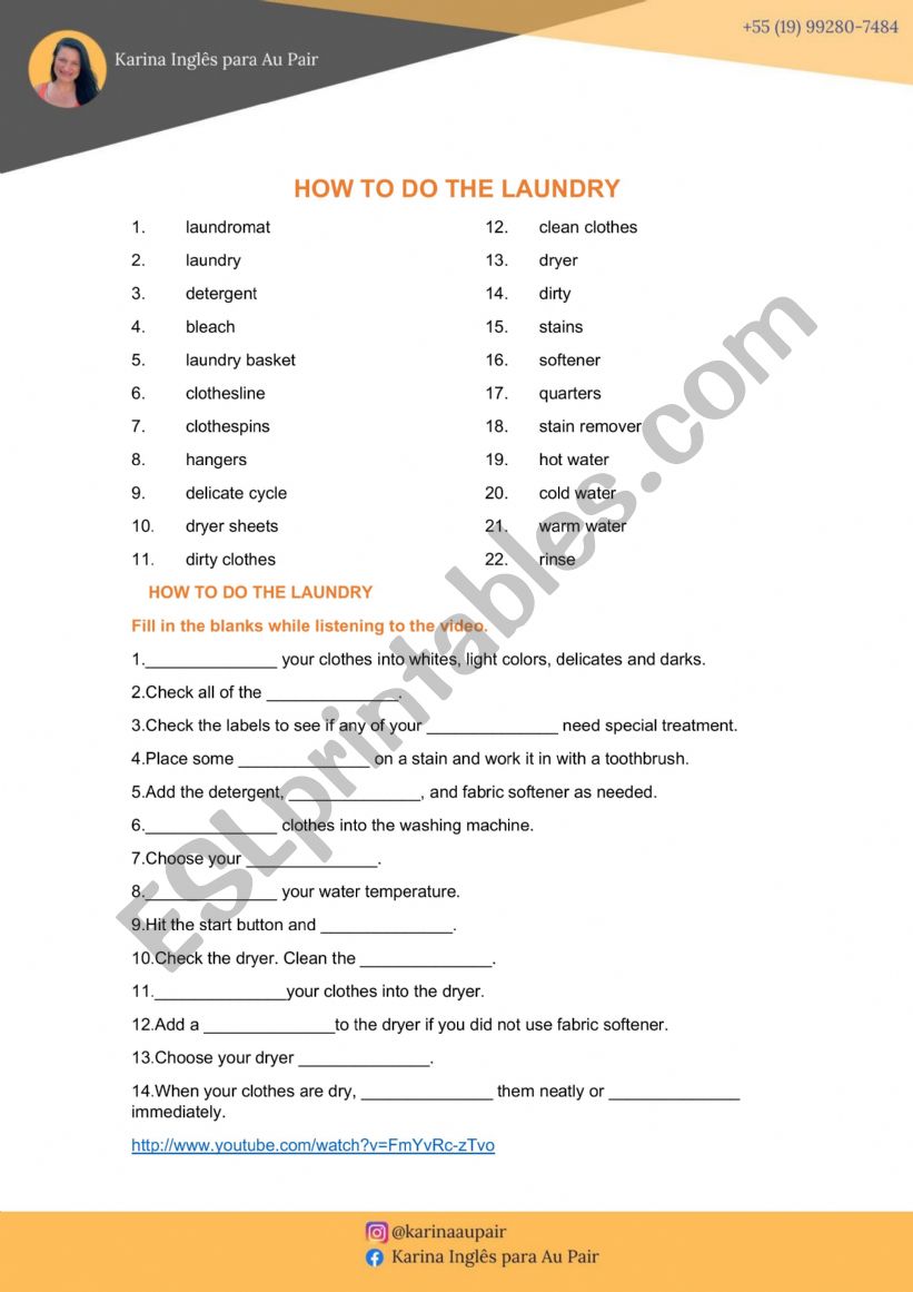 Doing the Laundry worksheet