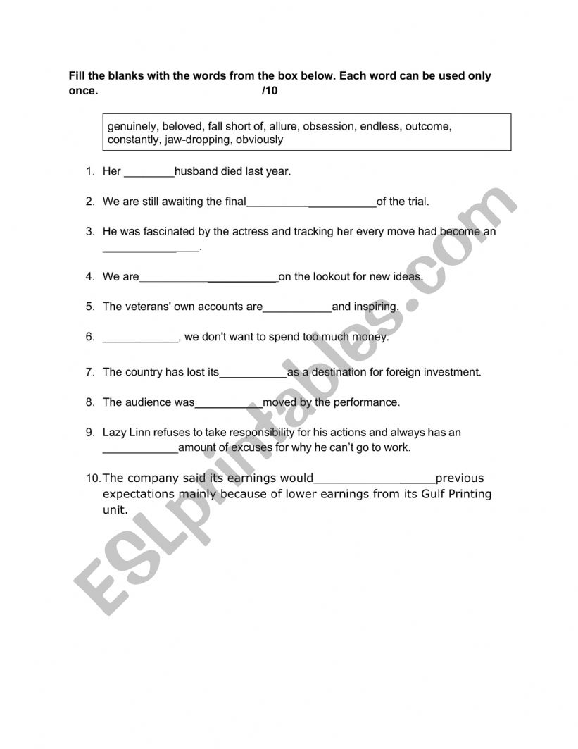 Vocabulary-Up Shot -sec3 worksheet