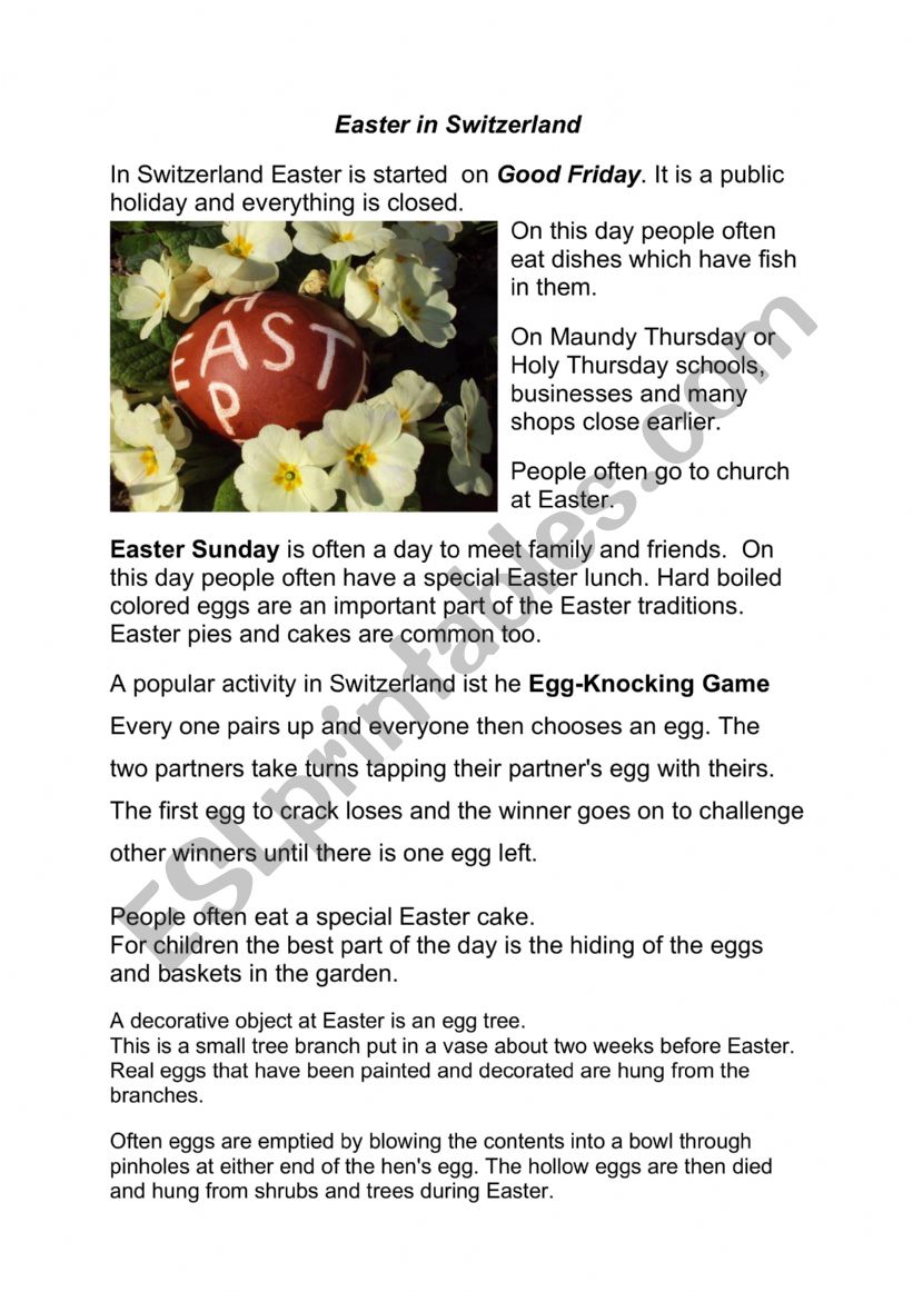 Easter in Switzerland worksheet