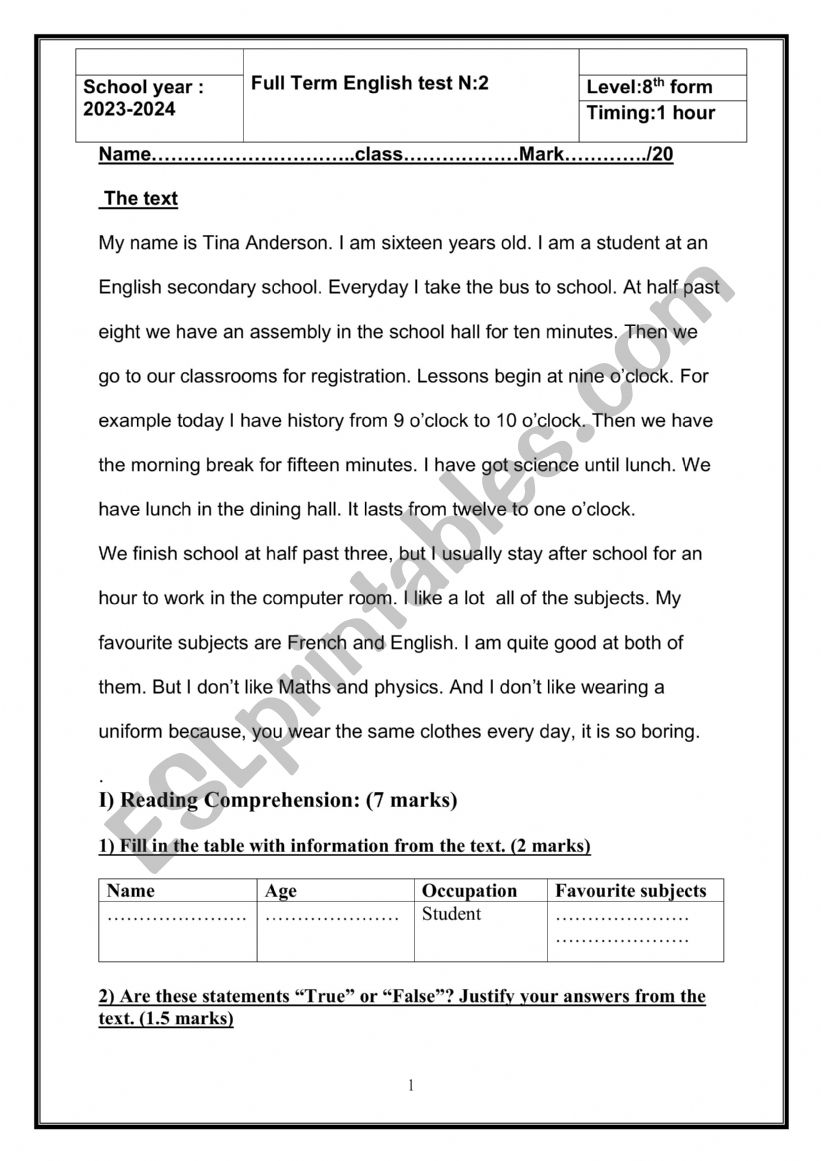 full-term test 2 worksheet