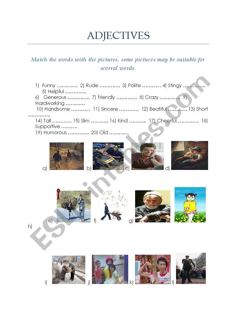 personality adjectives worksheet