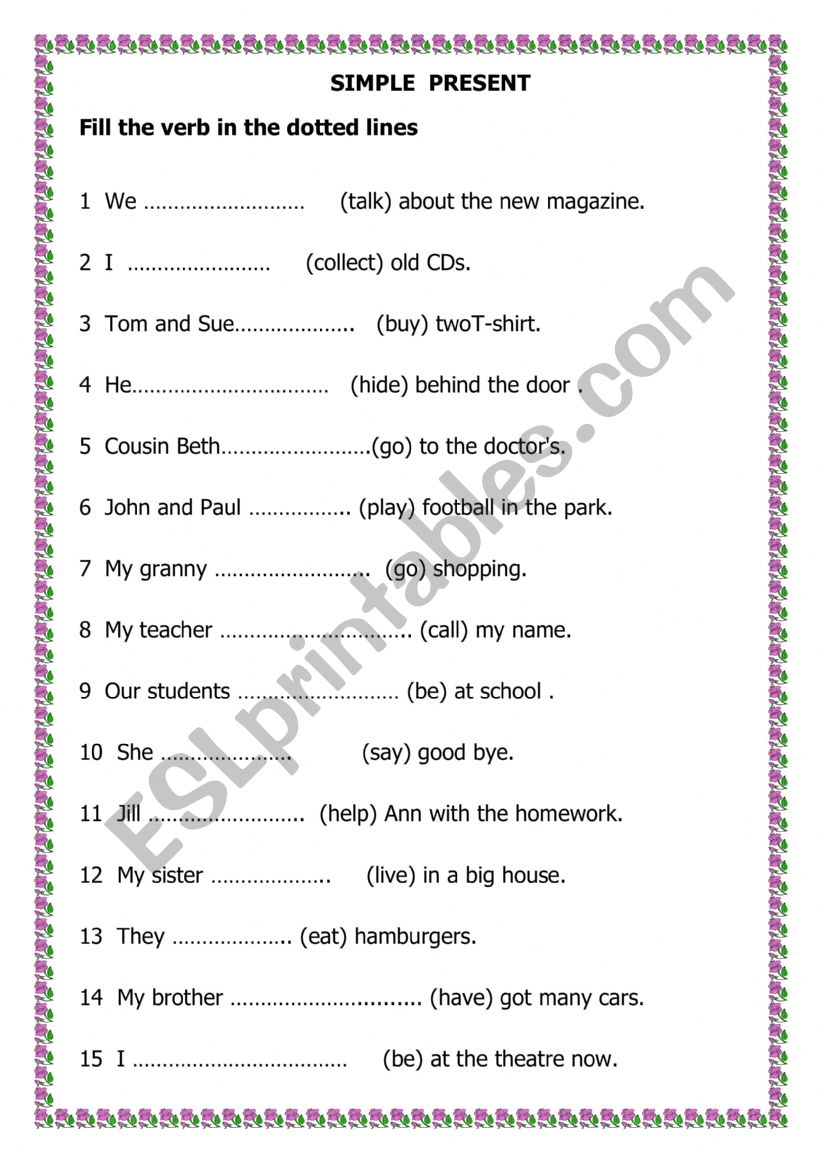 Simple present  easy test worksheet