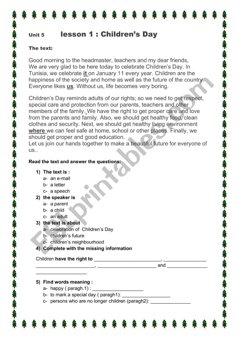 Children�s Day worksheet