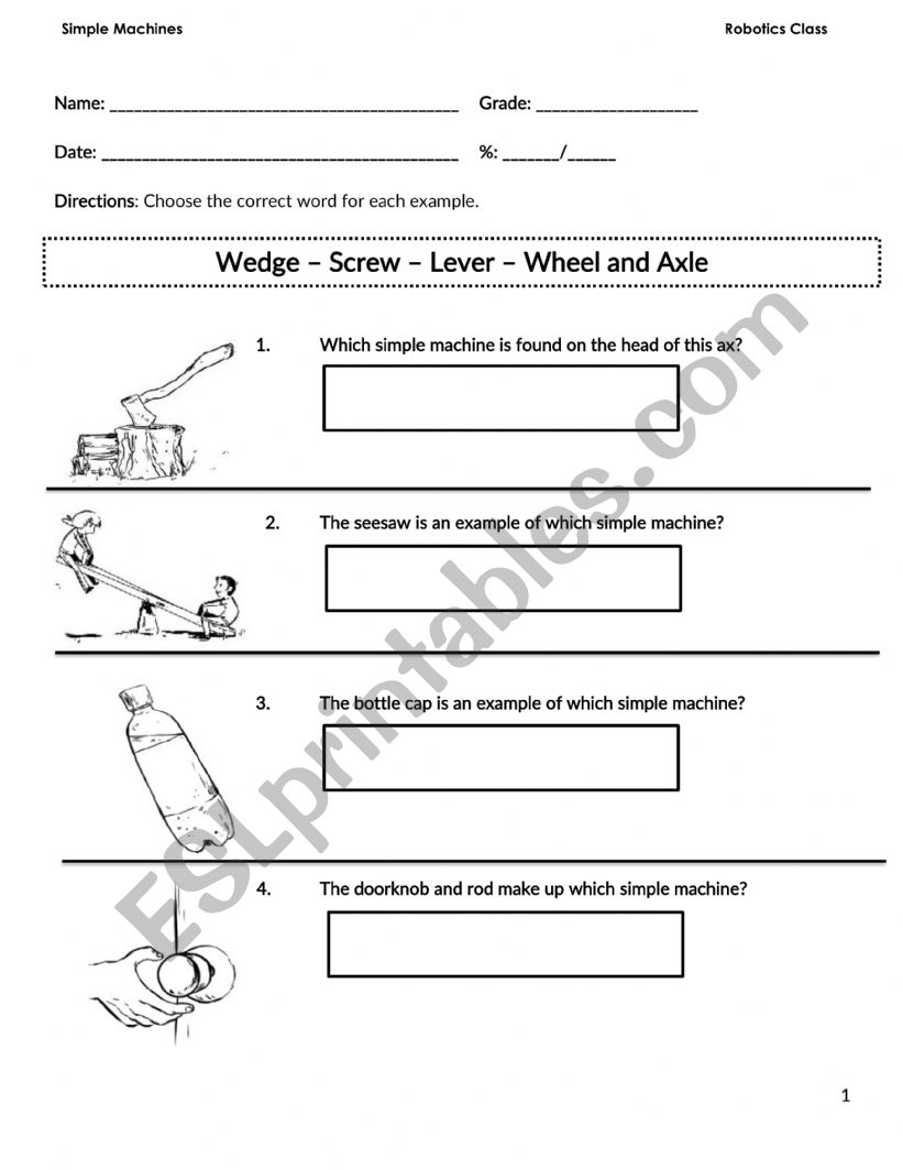 Simple Machines worksheet