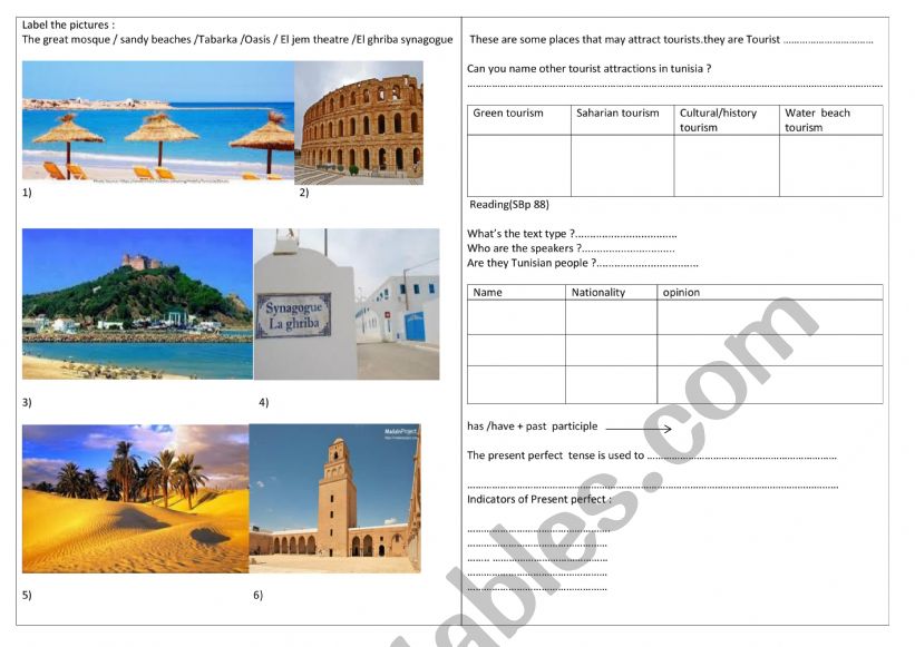 Tourism worksheet