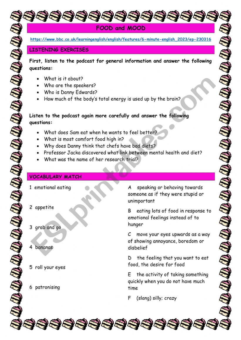 Food and Mood Worksheet worksheet