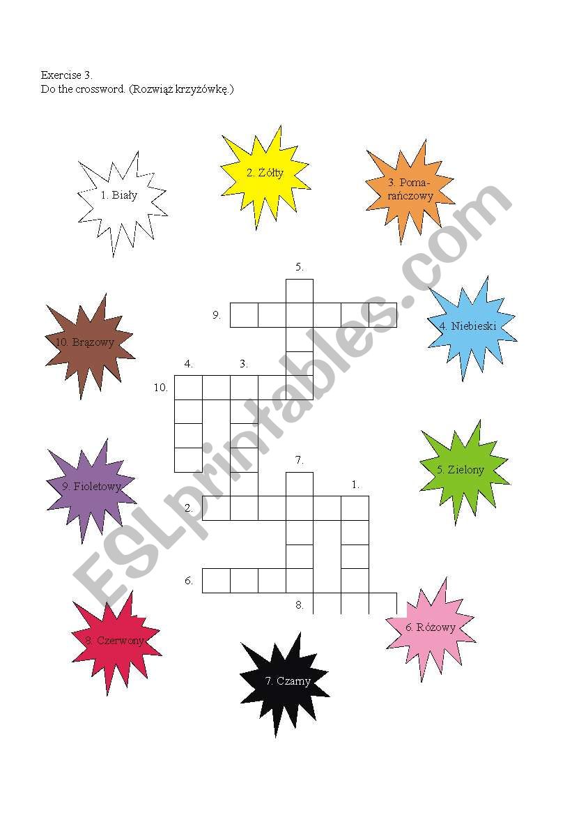 crossword colours worksheet