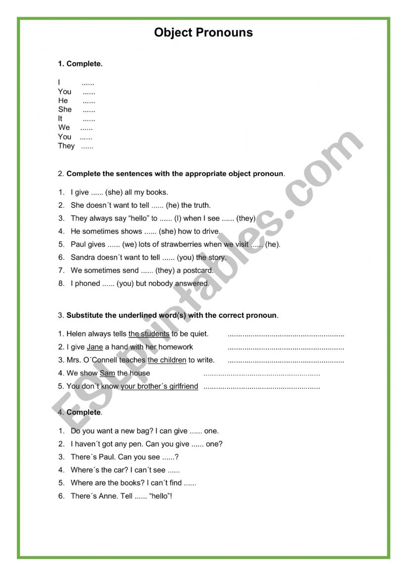 Object Pronouns worksheet