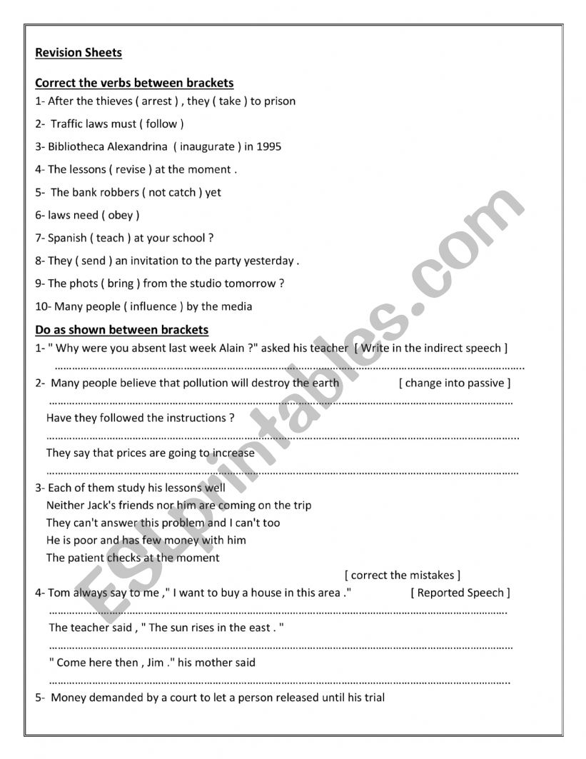 Revision Grammar  worksheet