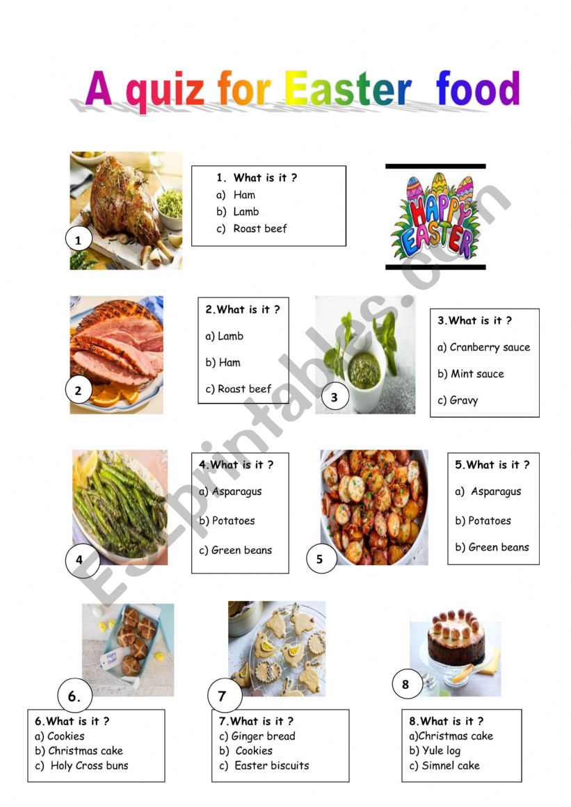 Easter food quiz in UK worksheet