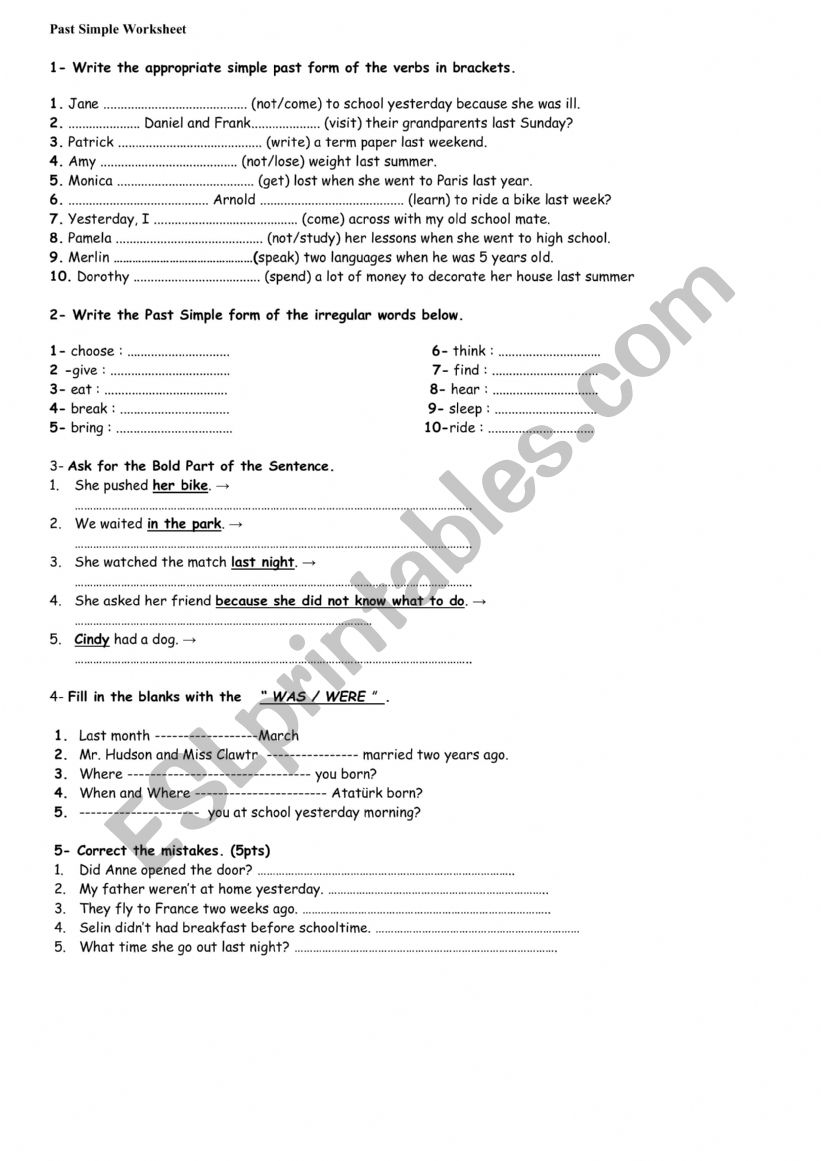 Simple Past Tense Worksheet worksheet