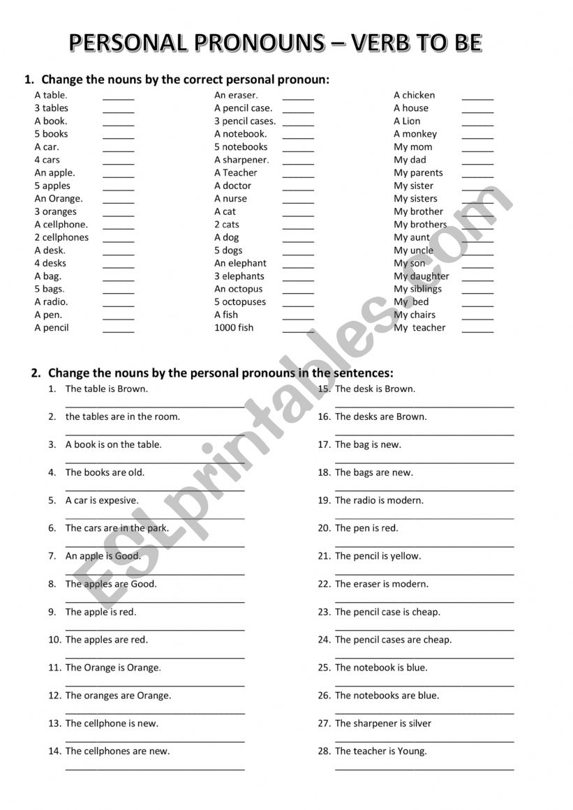 PERSONAL PRONOUNS worksheet