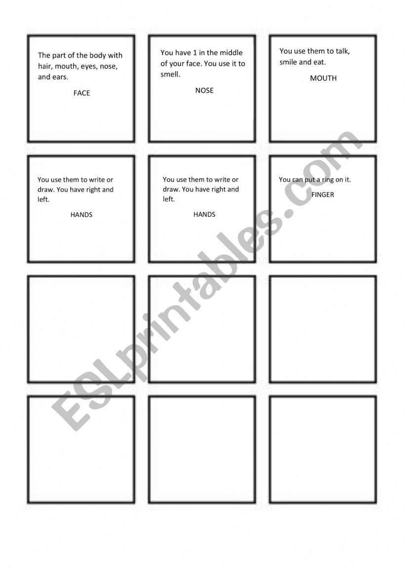 Body parts game  worksheet