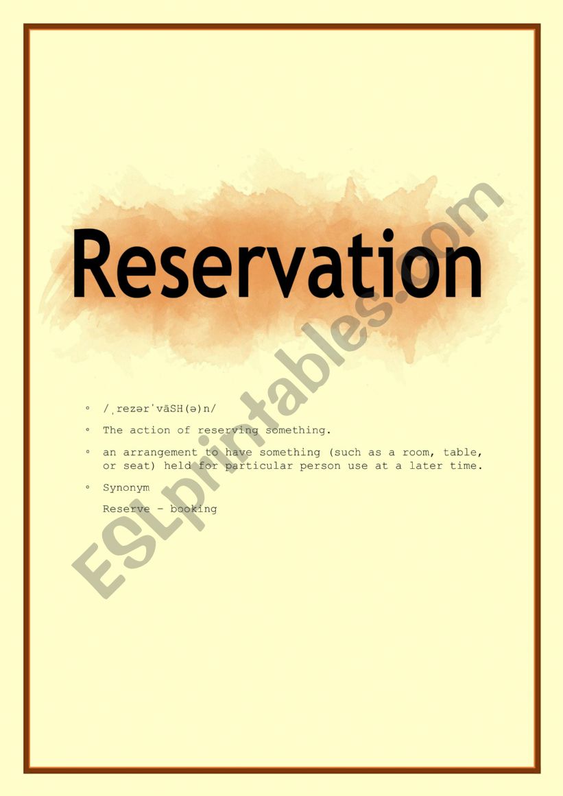 Reservation material and exercise