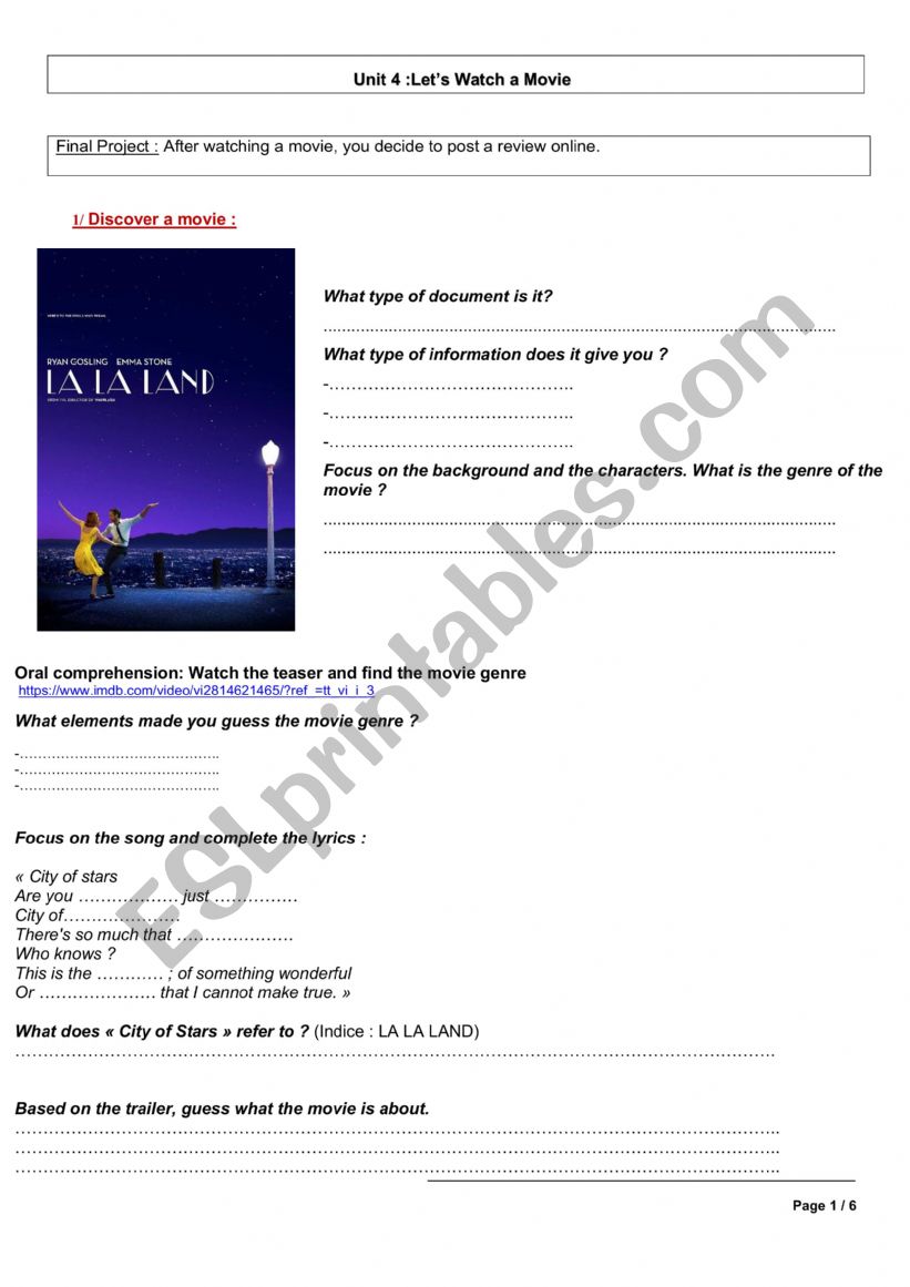 unit 4 movies worksheet