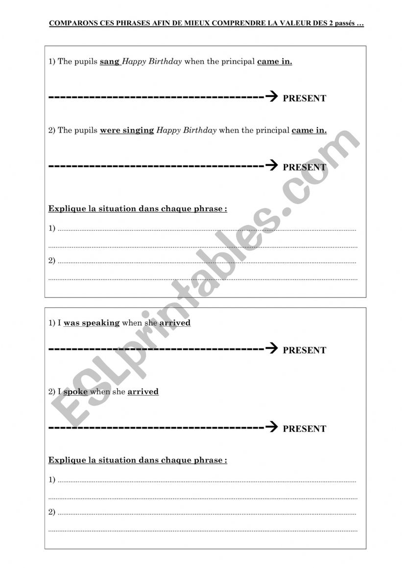 comparing actions in the past worksheet