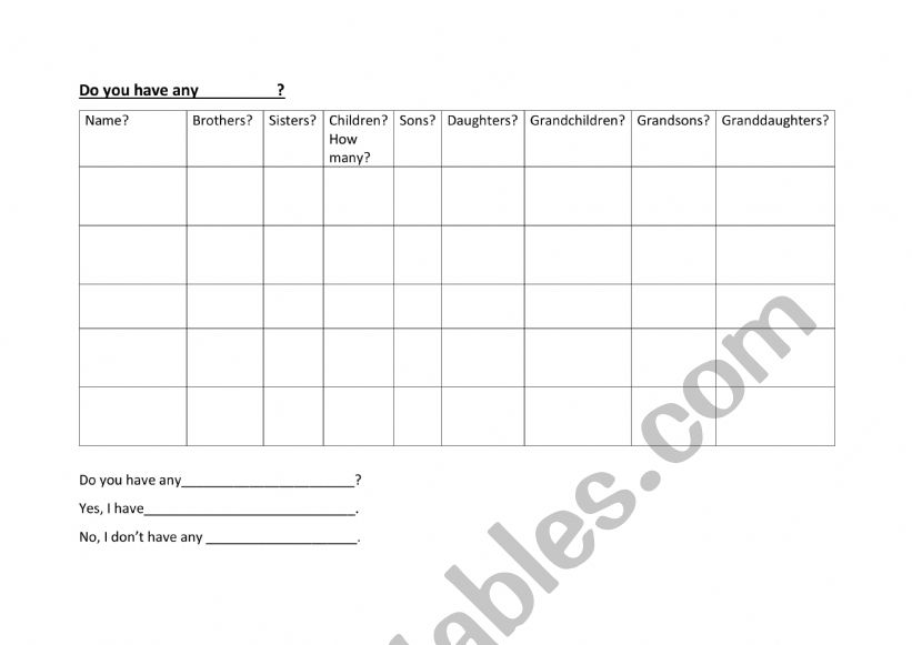 Speaking about family worksheet