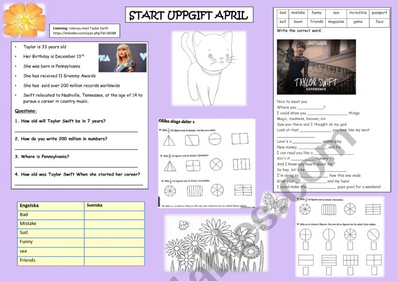 Taylor Swift worksheet worksheet