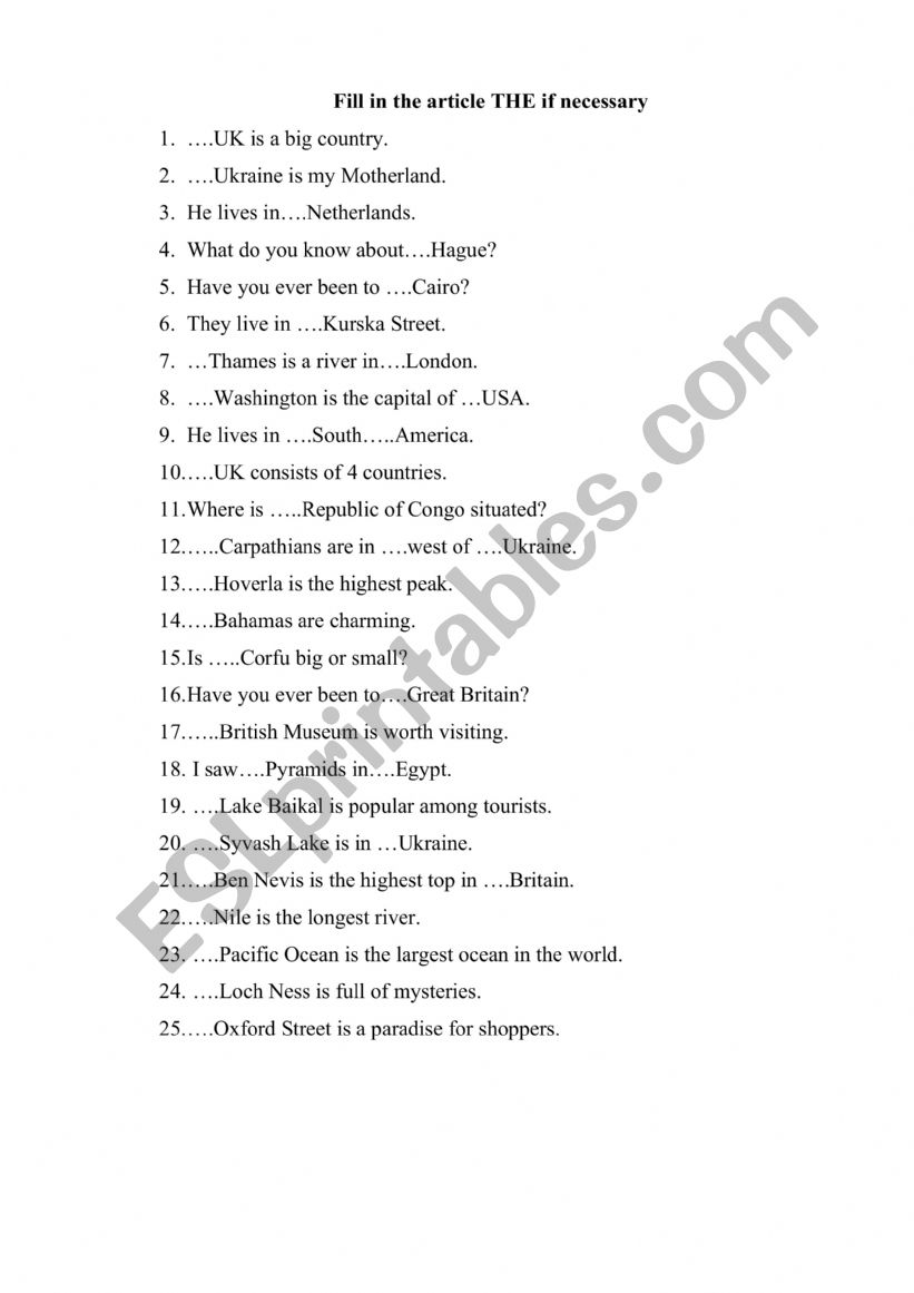 Travelling worksheet