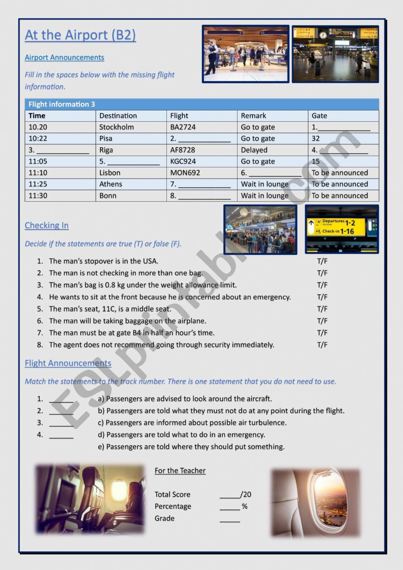 At the Airport: B2 Listening  worksheet