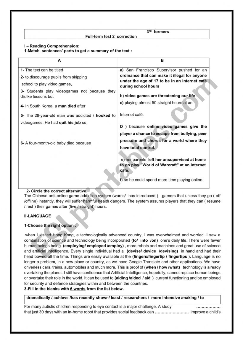  full term test 2 correction  3rd form