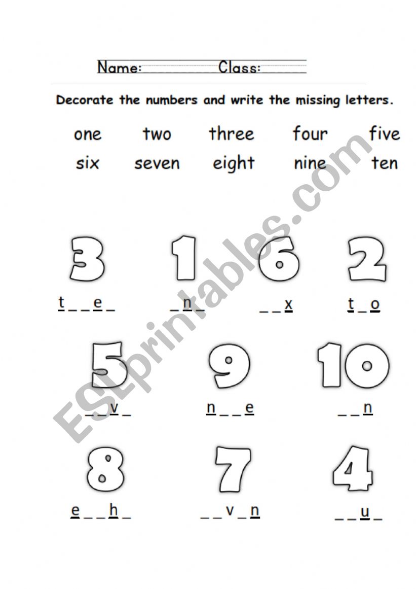 Numbers worksheet