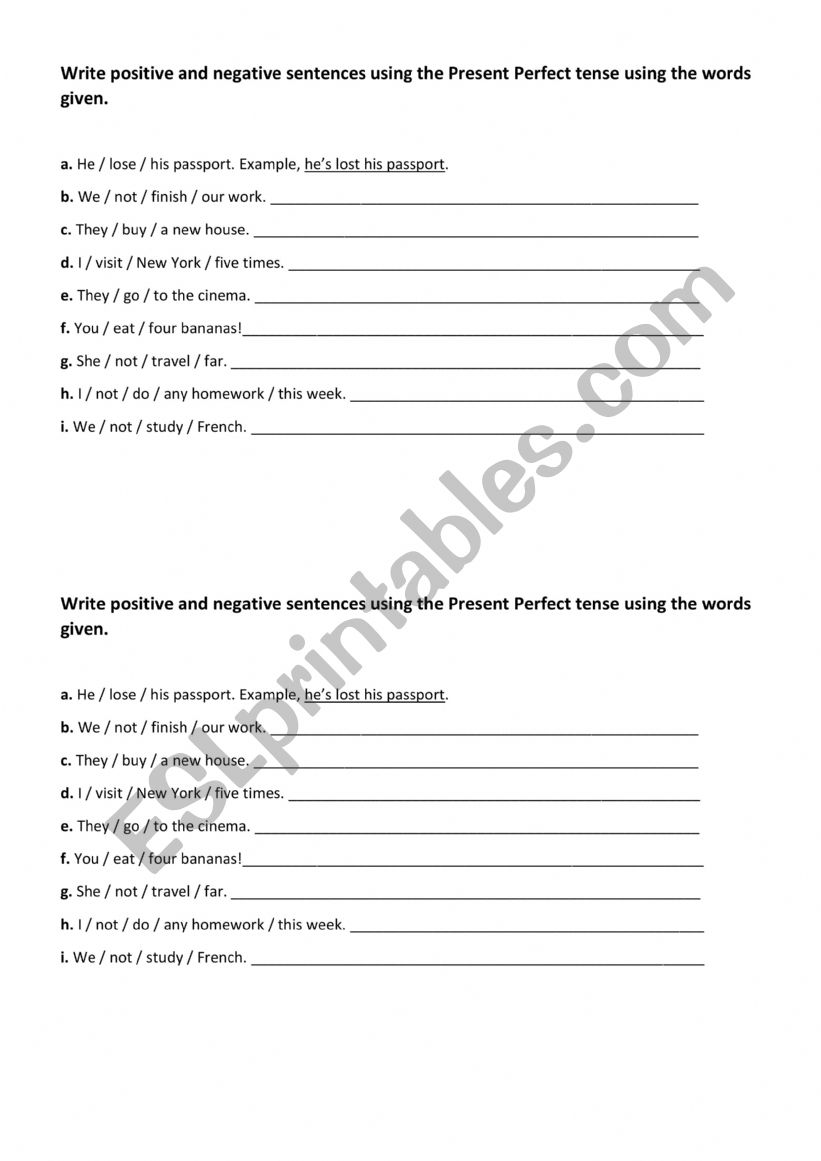 Present Perfect Practice Formation