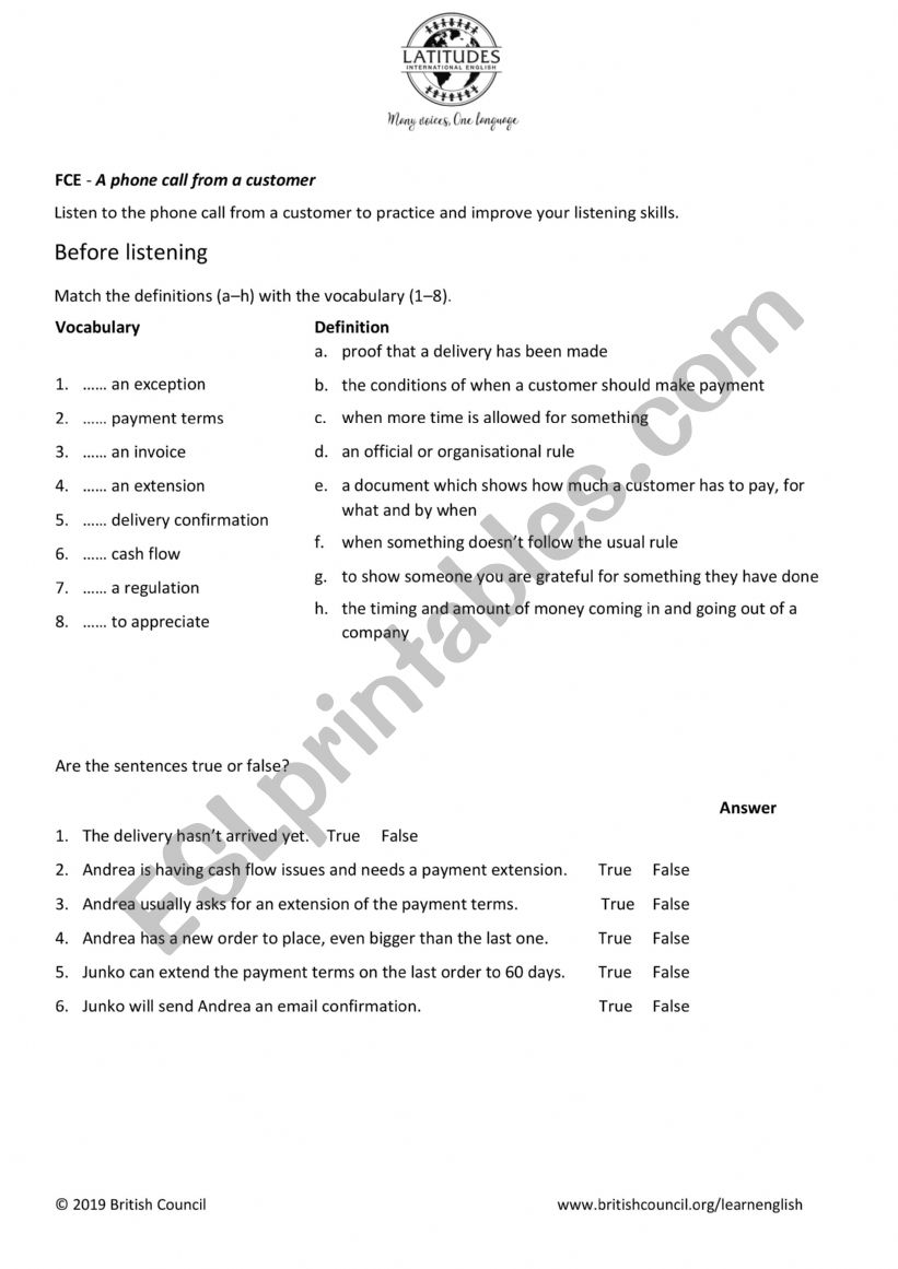 A customer phone call worksheet