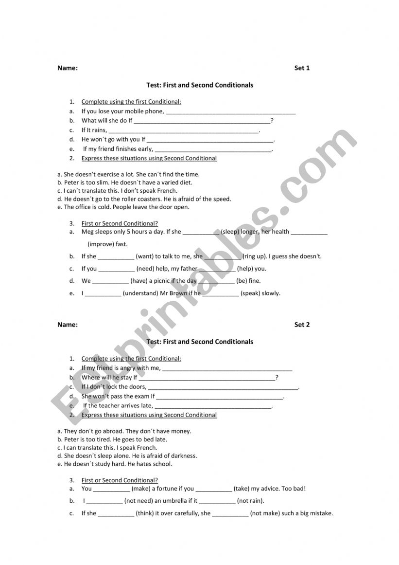 First and second conditional test