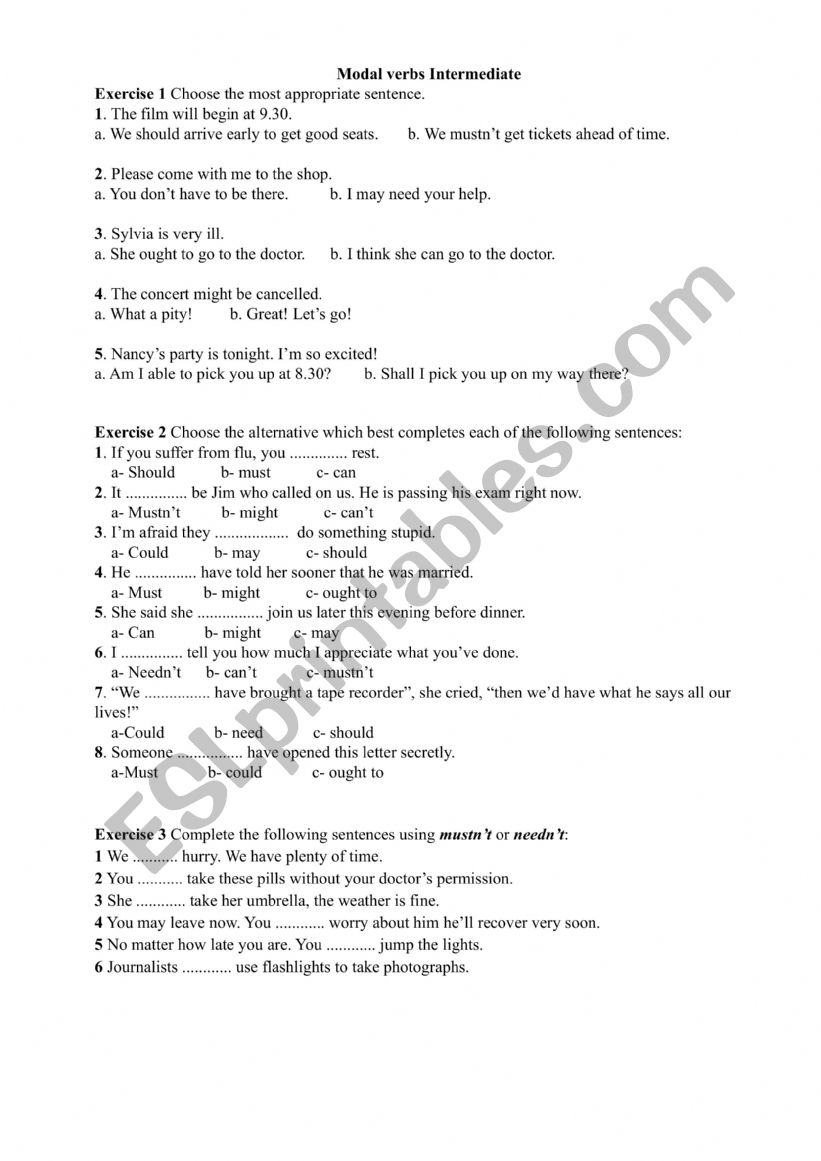 Modal verbs worksheet