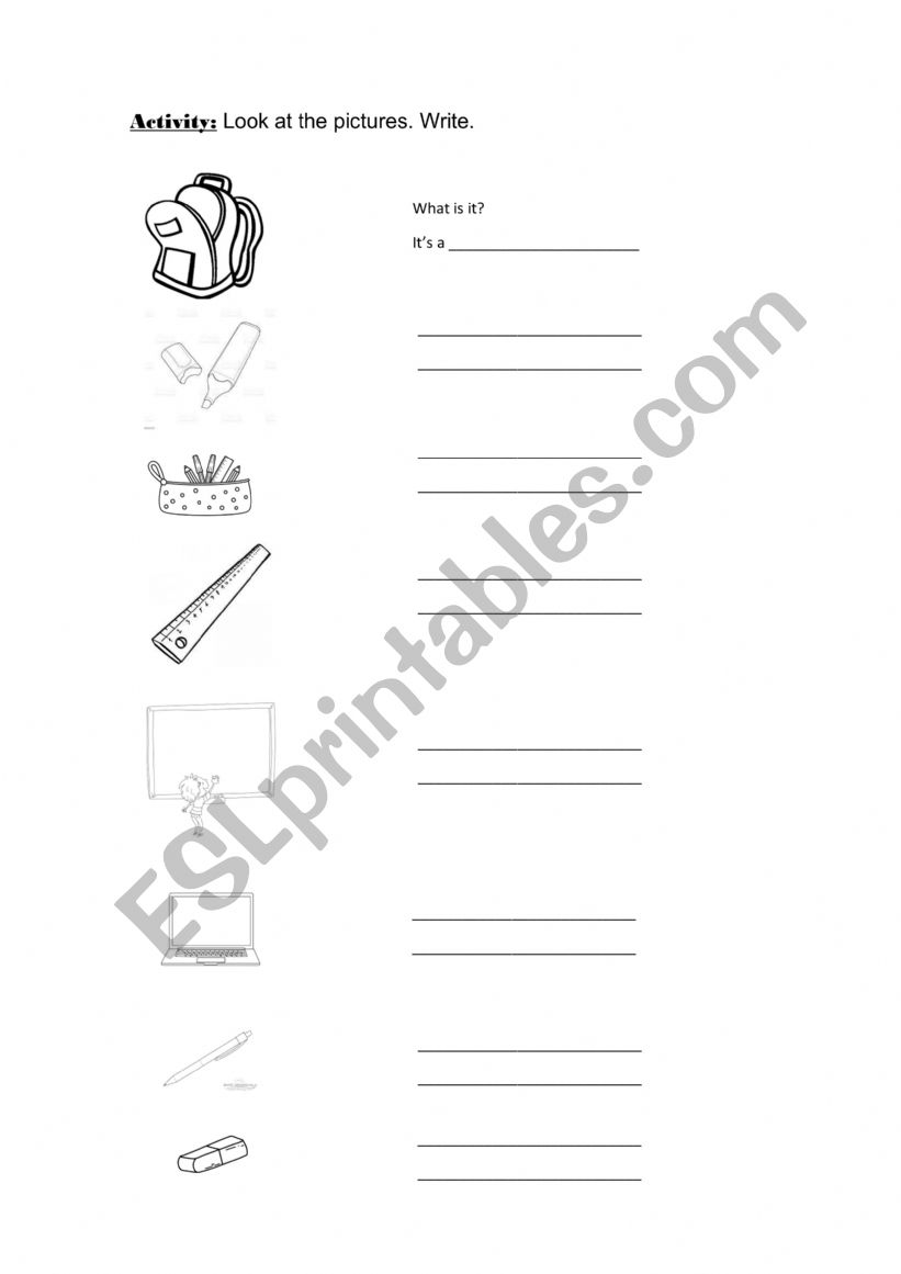 School Objects worksheet