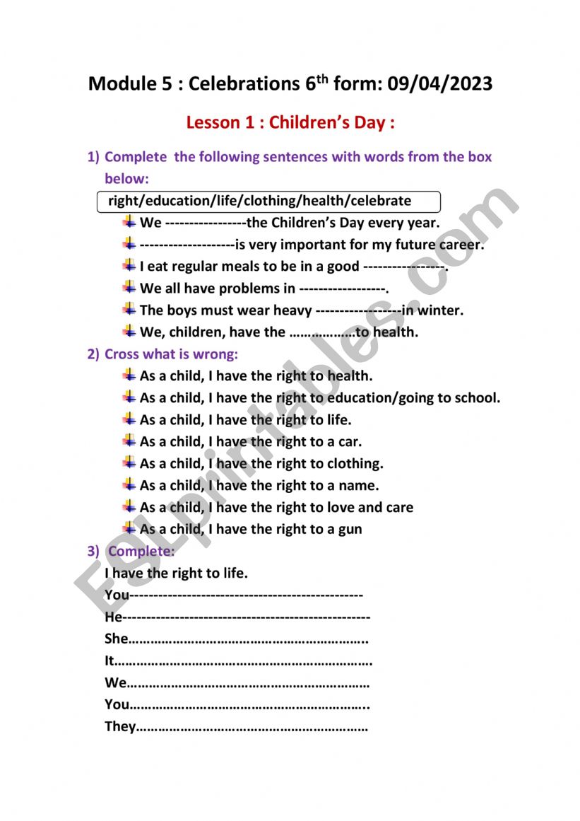 children�s day worksheet