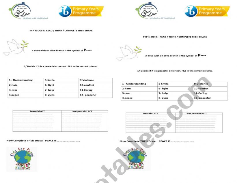 peaceful act  or not  worksheet