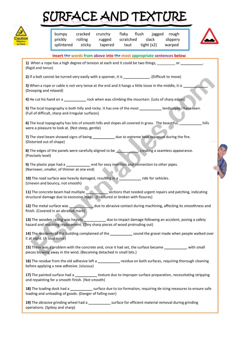 Surfaces and Texture  worksheet