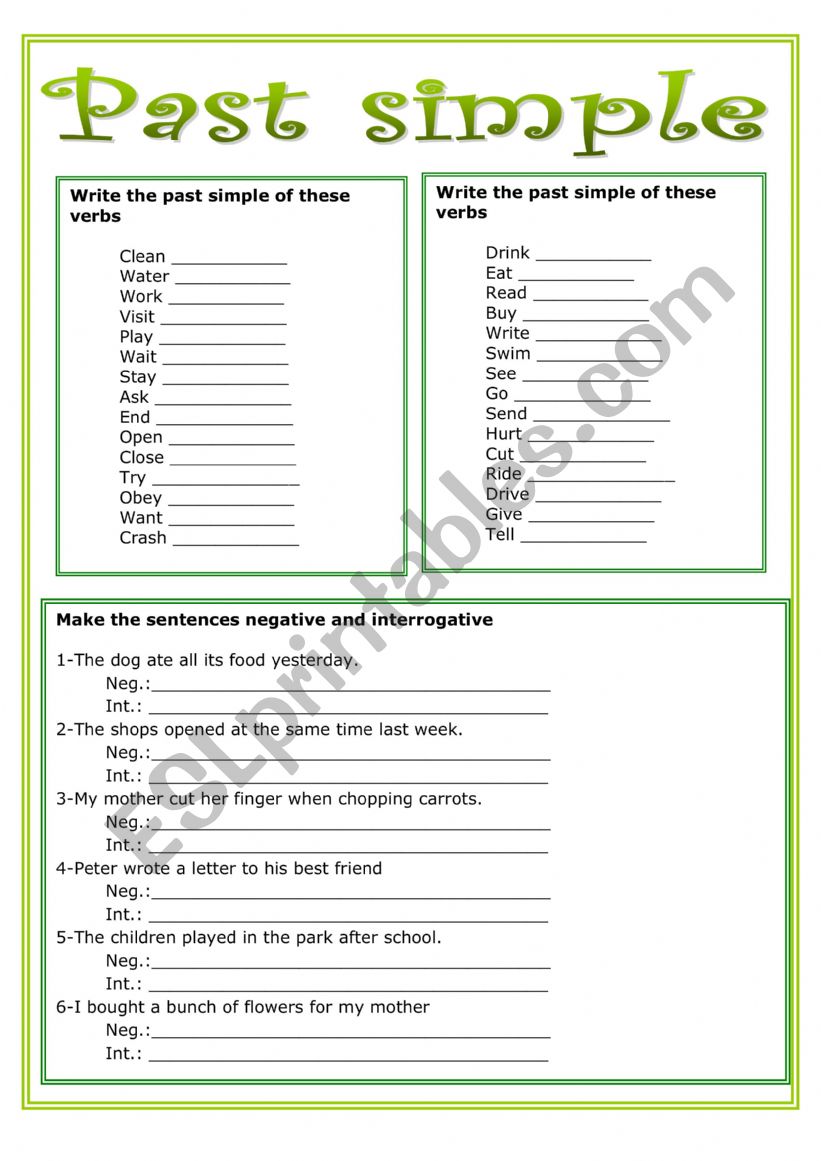 Past simple worksheet