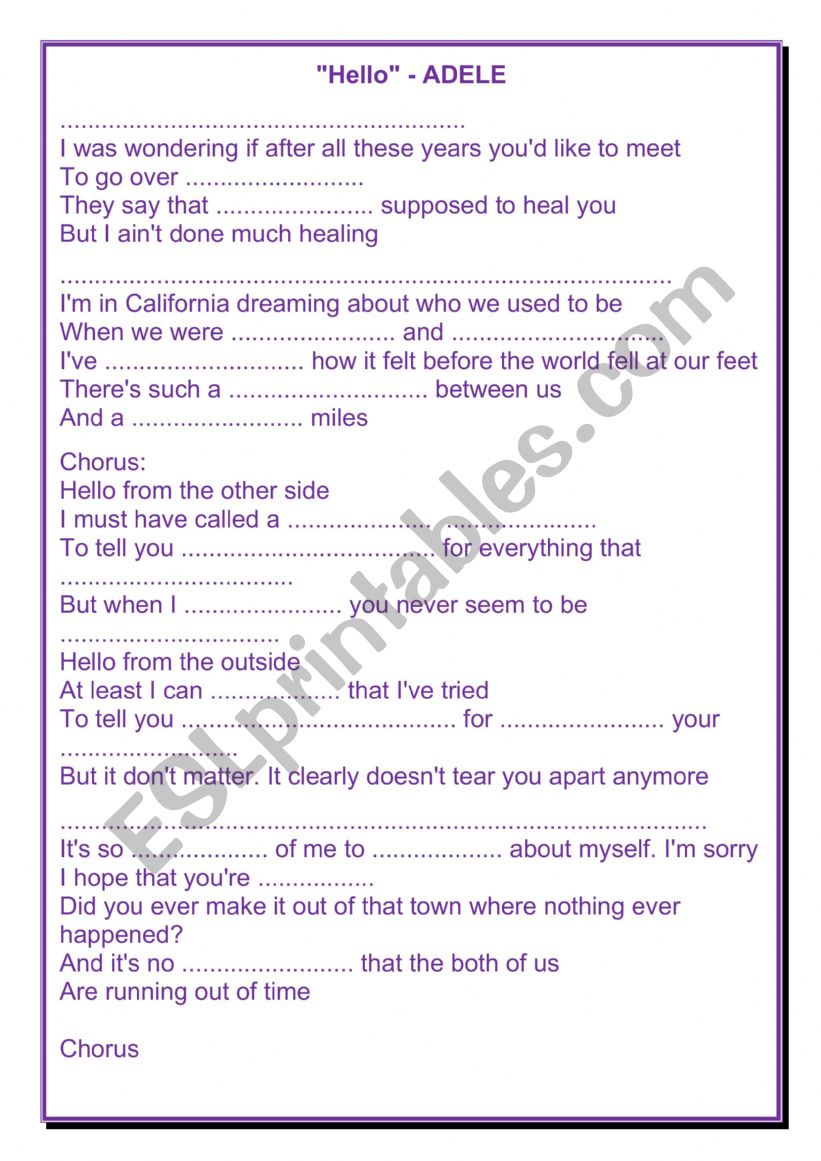 HELLO - ADELE worksheet