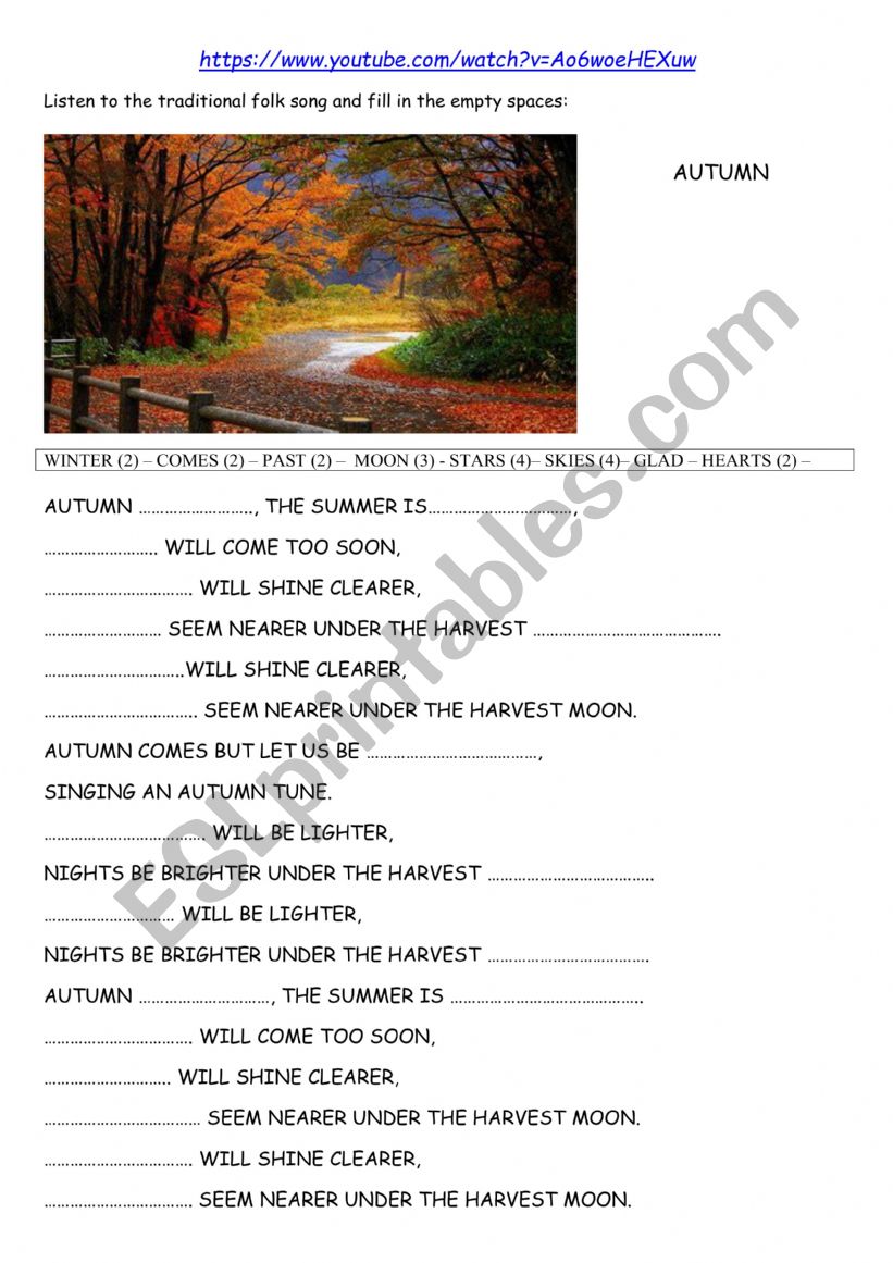 TRADITIONAL FOLK SONG: AUTUMN worksheet