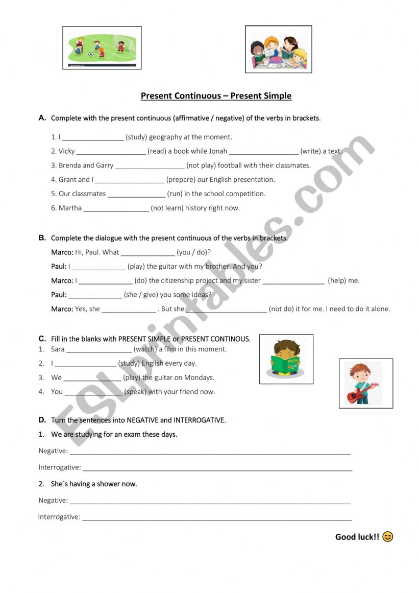 Present Continous worksheet