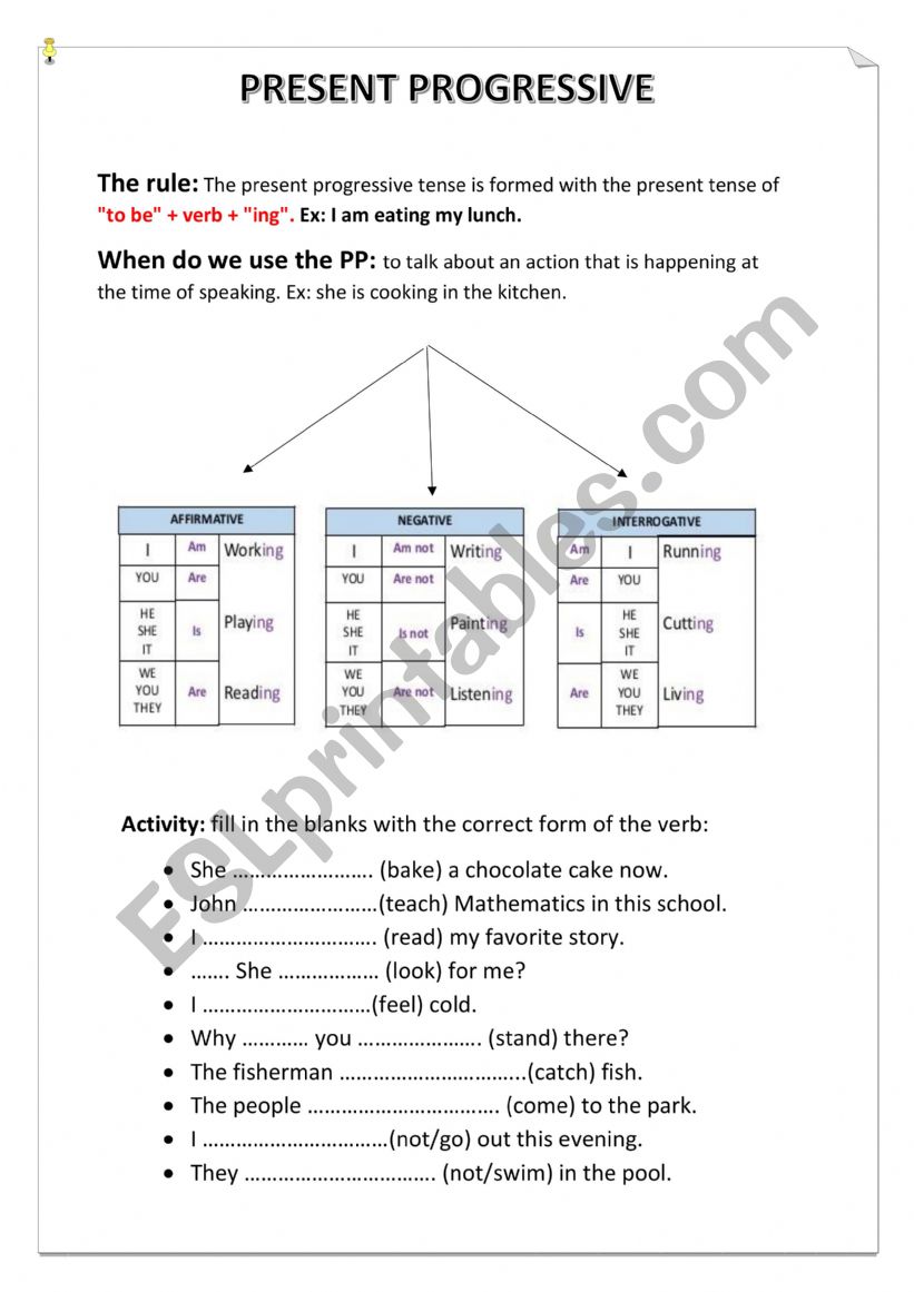 present continuous  worksheet