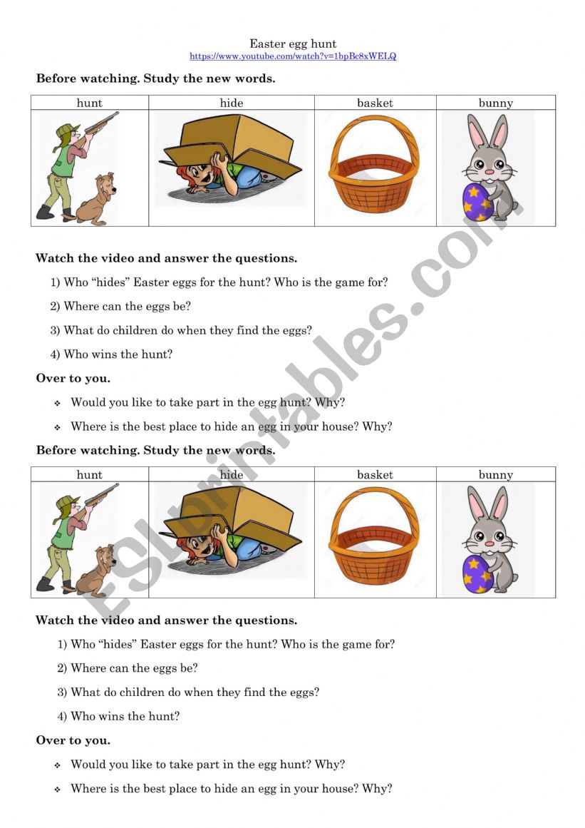 Easter videos worksheet