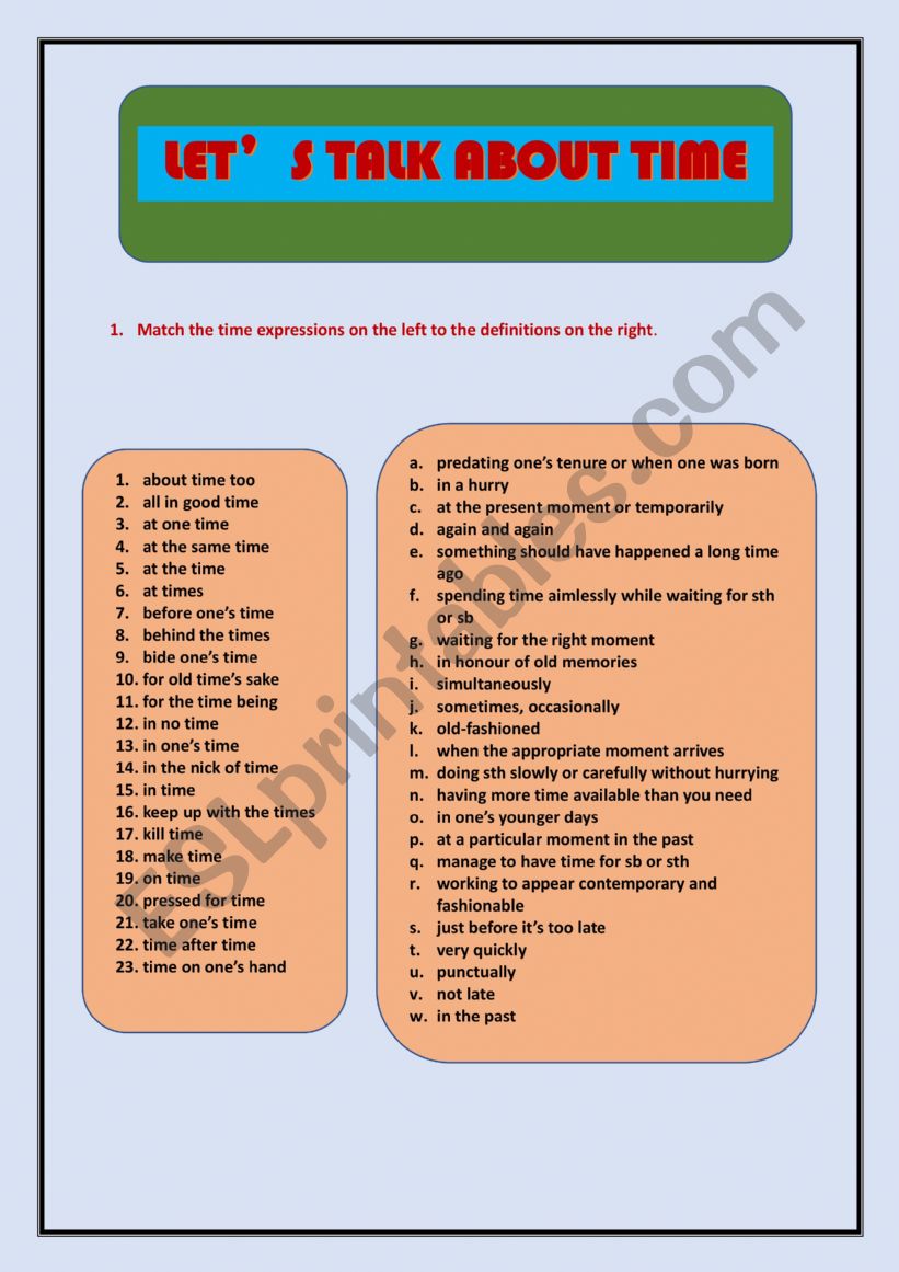 Time expressions worksheet