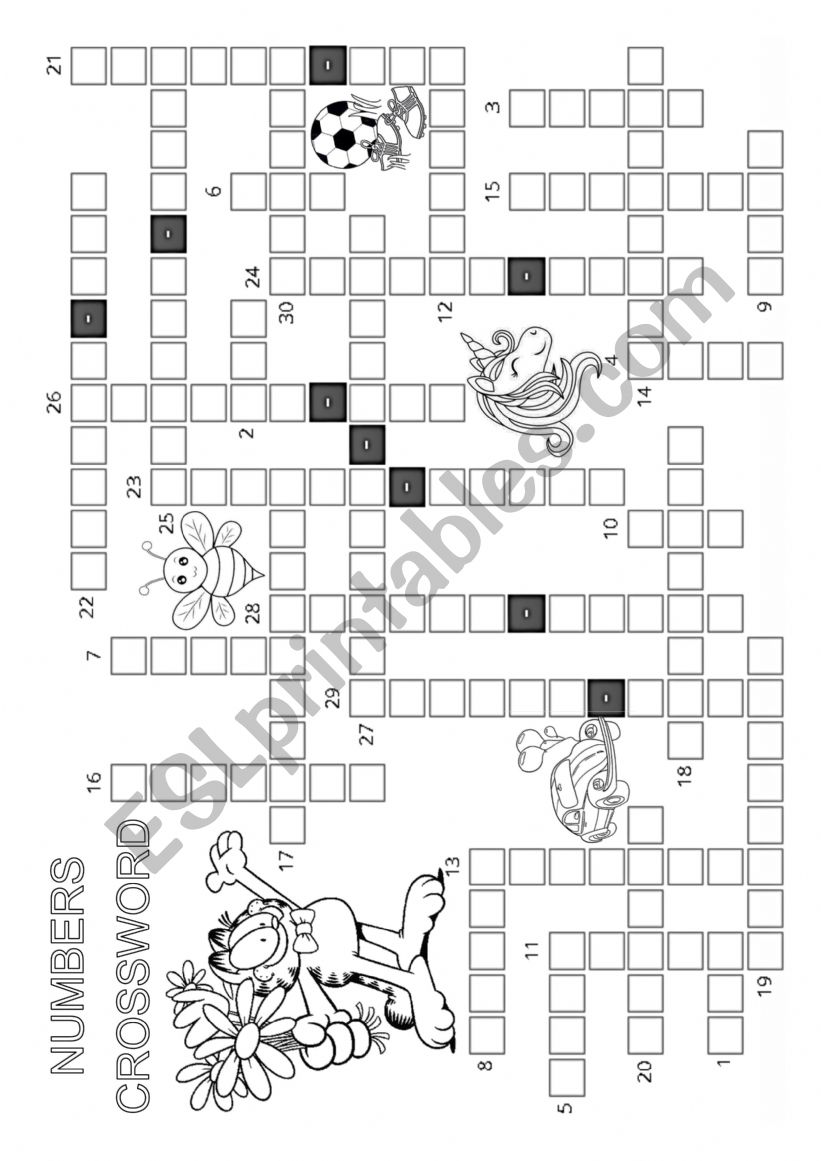 Numbers from 1 to 30 - Crossword. 