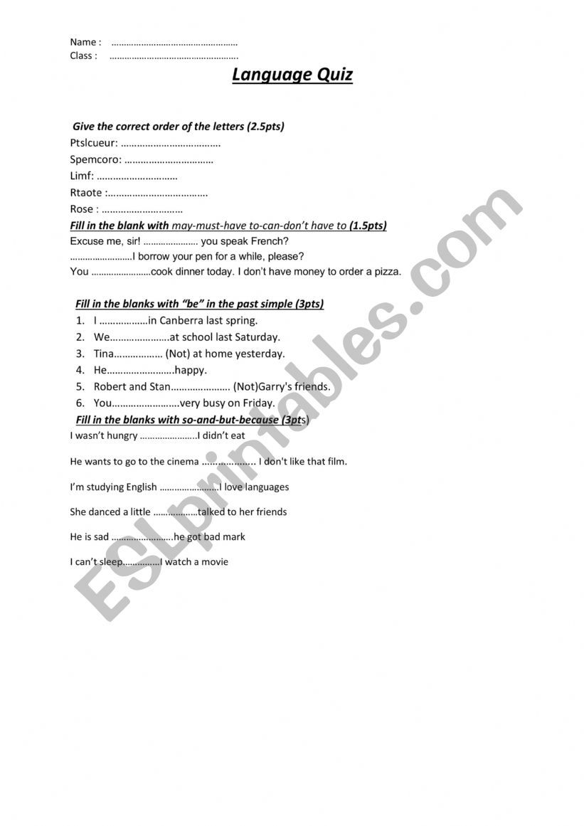 language quiz for common core 