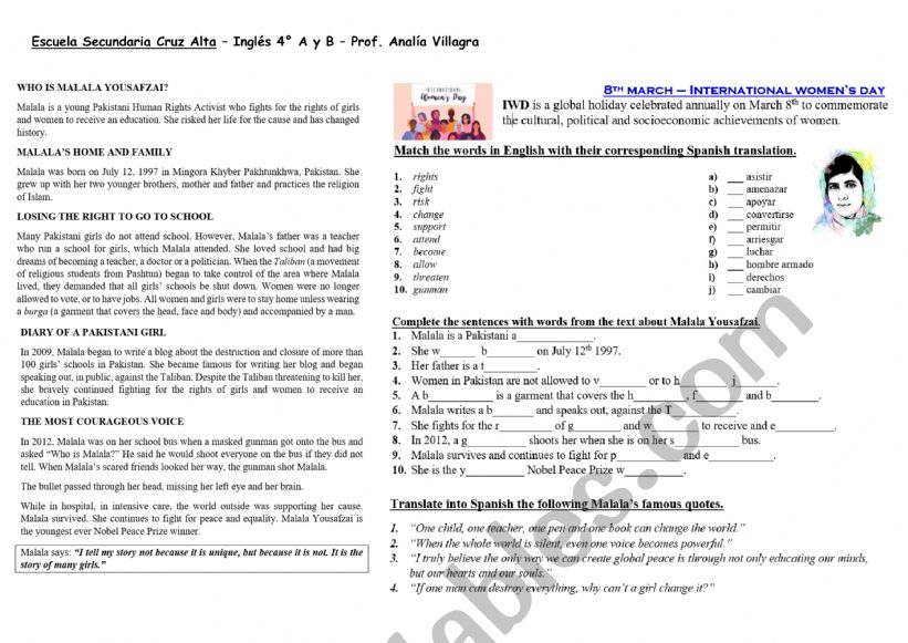 Women�s Day worksheet