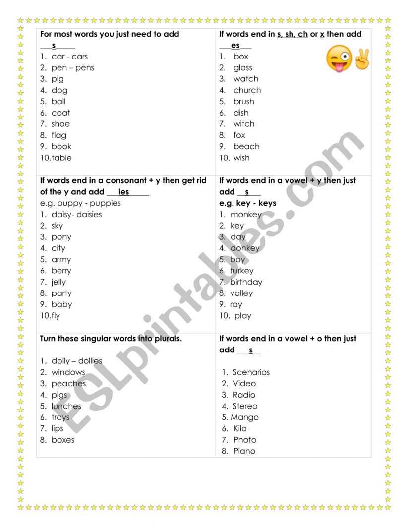 Rules plurals worksheet